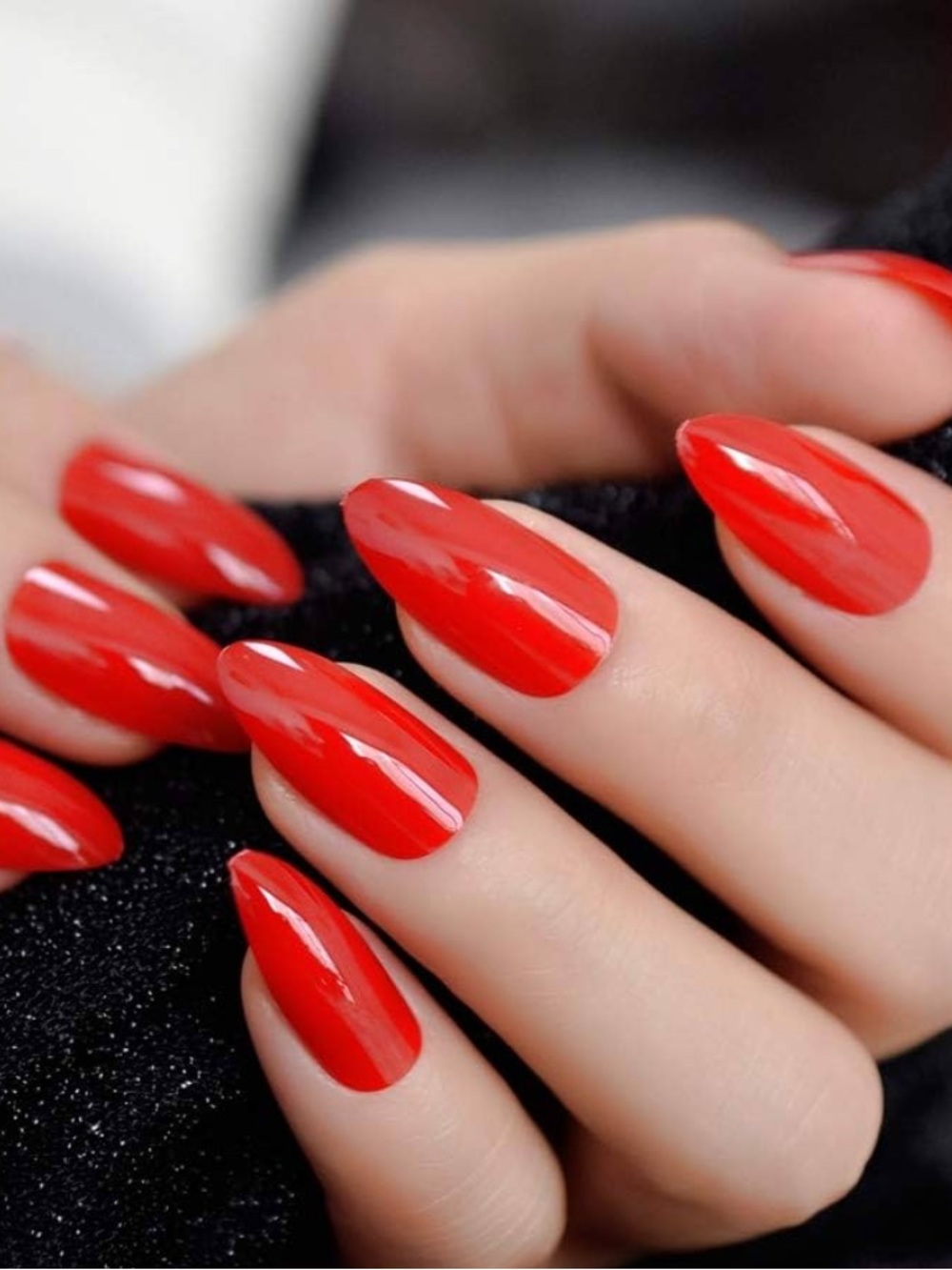 Classic Red Nail Press Ons  - Bold High-Gloss Red Long Pointed Nails Set 24 pcs